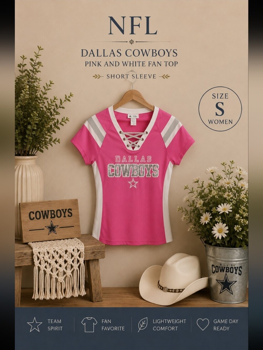 NFL Dallas Cowboys Pink and White Fan Top